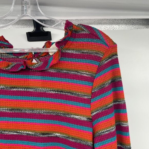 Altard State Lightweight Striped Sweater Ruffle Hem Long Sleeve Size Large - Picture 4 of 9